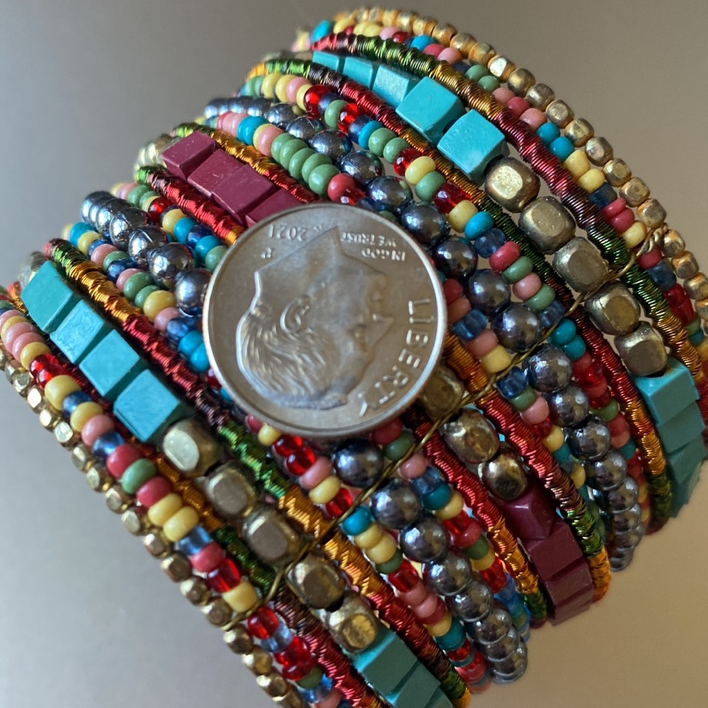 Wide Boho Beaded Multi Colored Cuff Bracelet - image 4